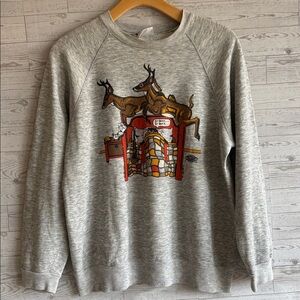 Vintage 1980s Hunting Counting Deer Camp Buck Sweatshirt Cabincore XL Made USA